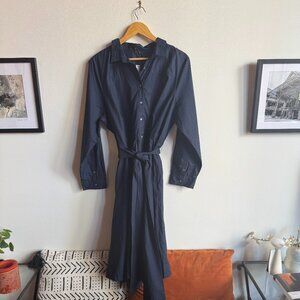 NWT J. Crew Navy Button-Down Shirt Dress with Belt in Navy - Plus Size